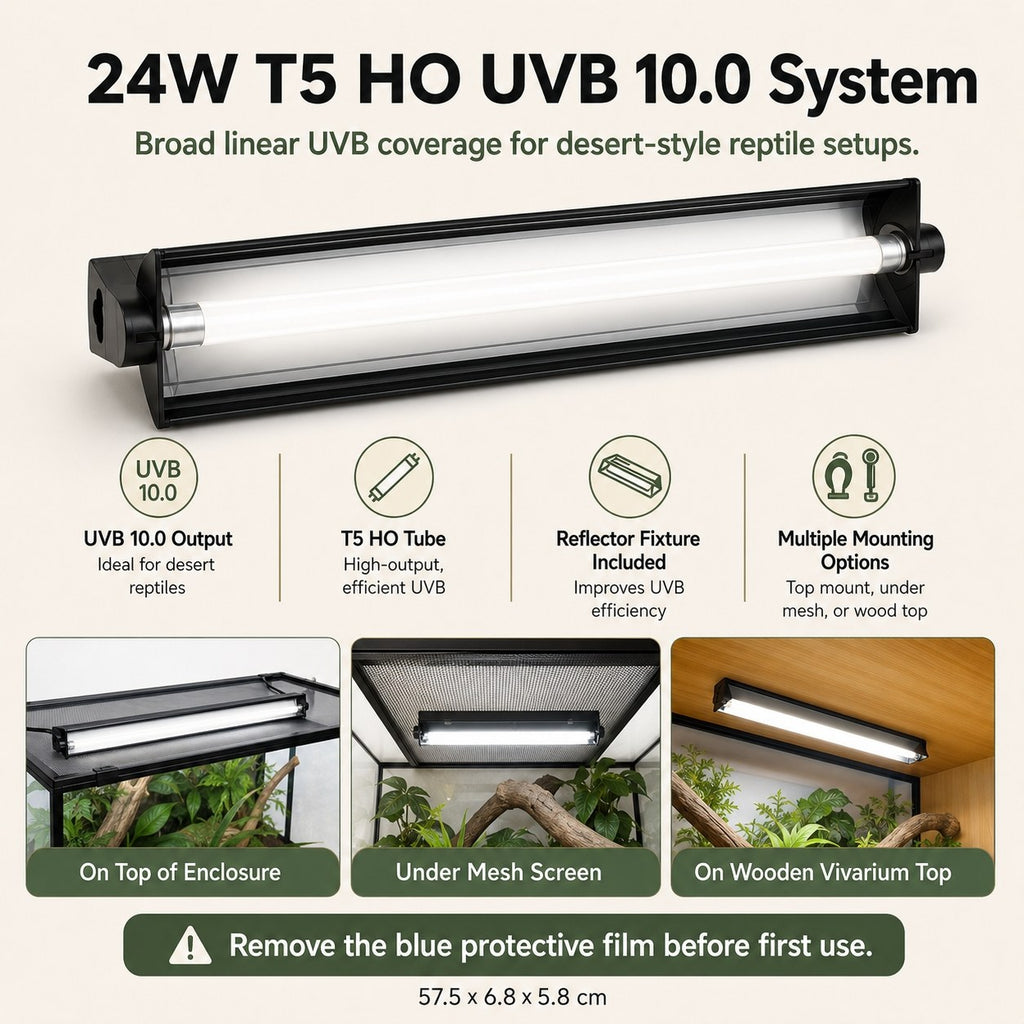 24W T5 HO UVB 10.0 tube with aluminum reflector fixture